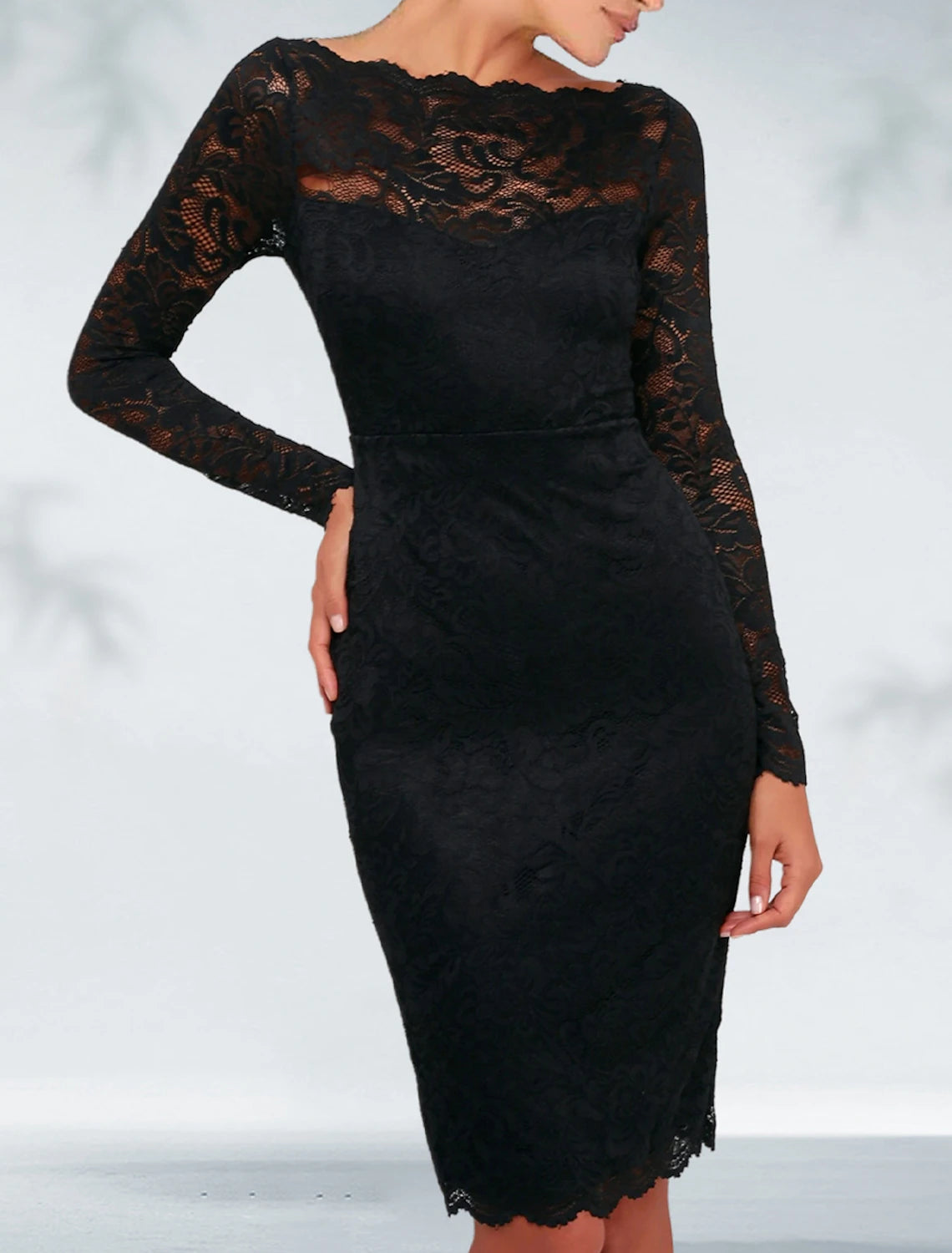 Wholesale Sheath Black Dress Plus Size Cocktail Dresses Elegant Dress Wedding Guest Party Wear Knee Length Long Sleeve Jewel Neck Gothic Lace with Appliques
